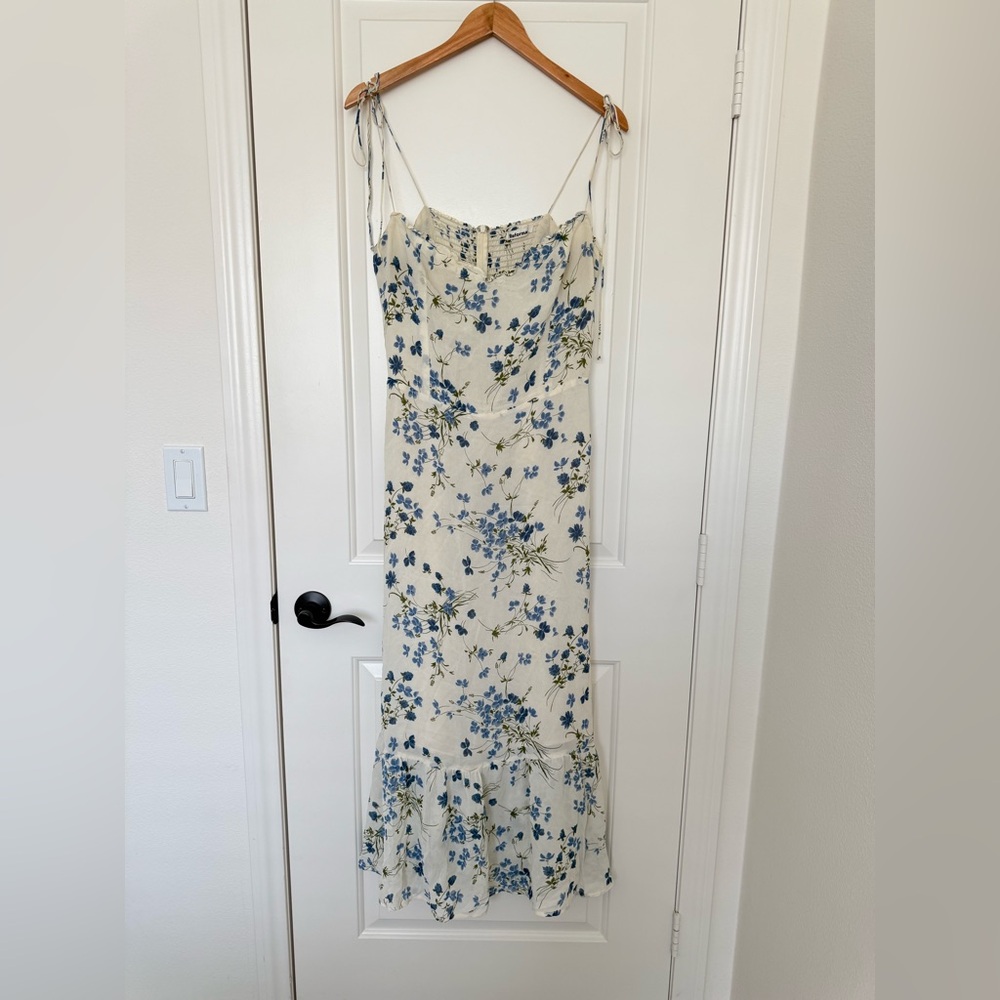 Reformation Enya Midi Dress Clarita Blue Floral Smocked Tie Strap Sweetheart 12 - Picture 2 of 12